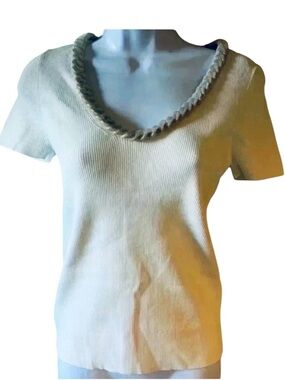 NWT Alexander Wang White Shirt Slleve Trapped Chain Neckline Top - Sz L
